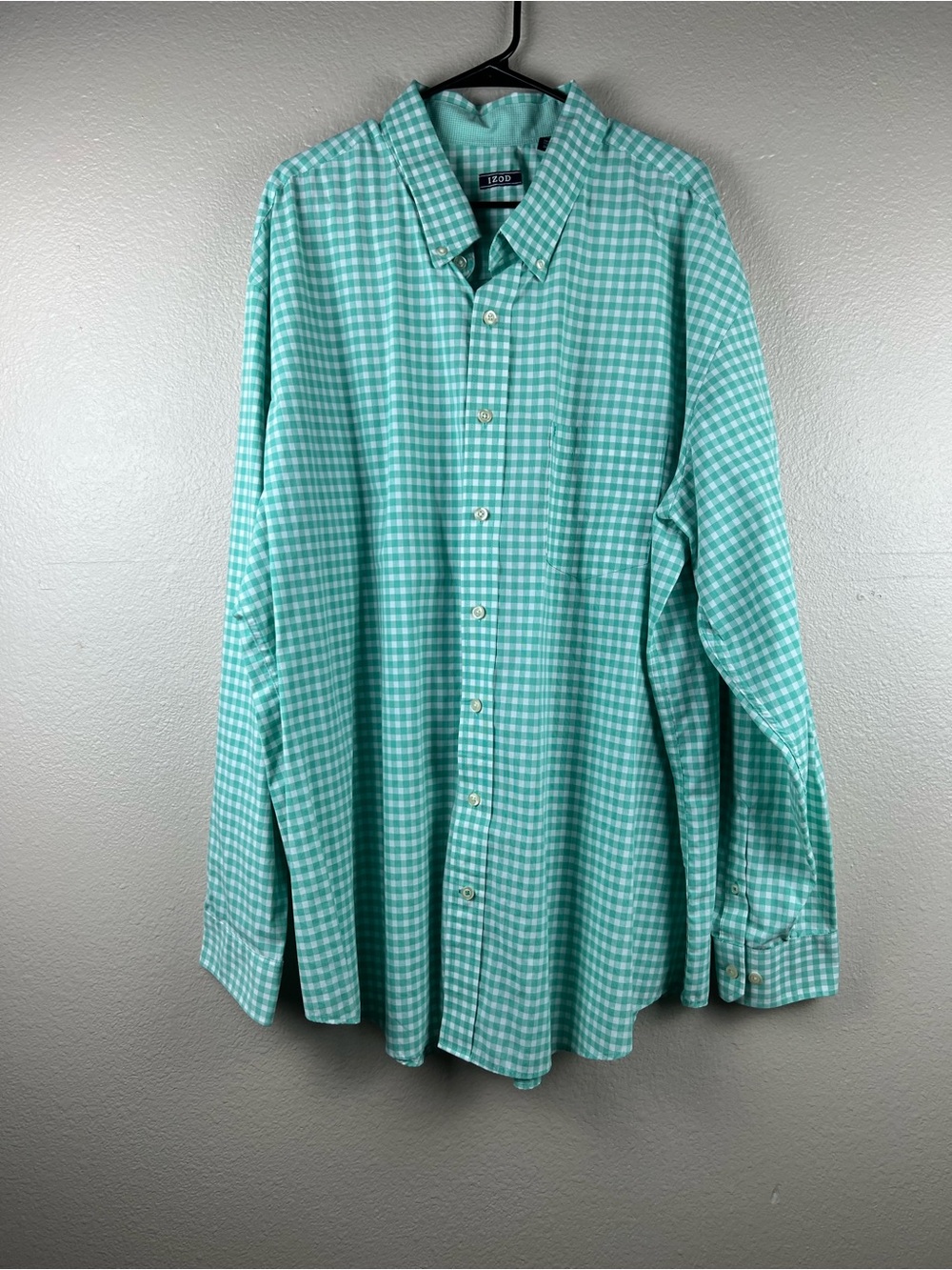 IZOD Men’s 3XLT Green Gingham Button Down Shirt NWOT